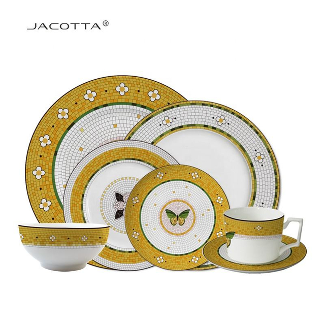 Luxury Bone China Dinnerware - Butterfly Flower