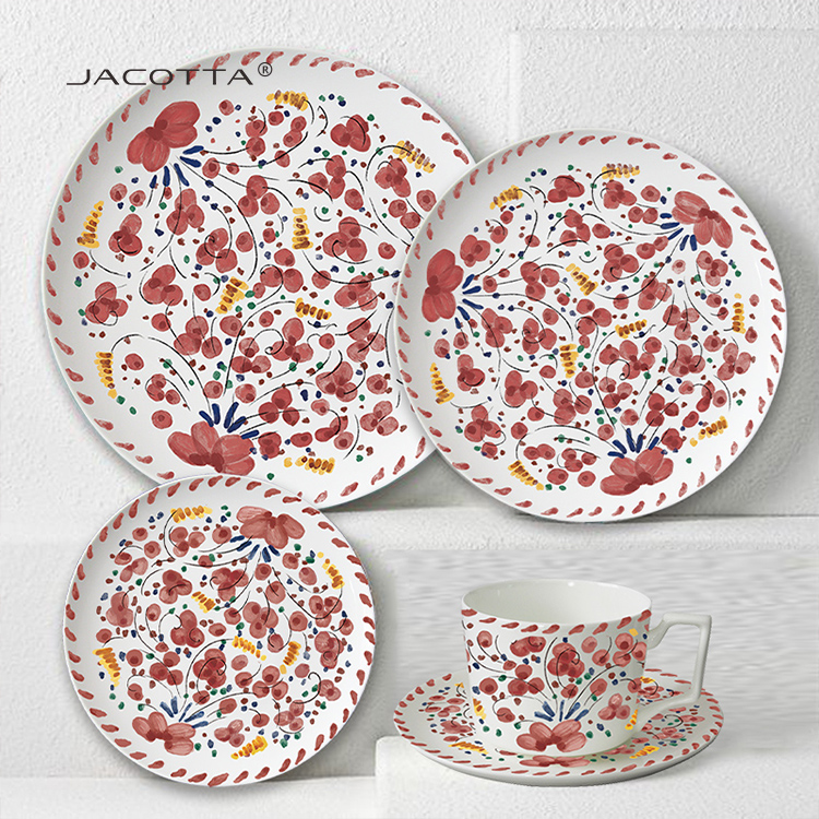 Red Side Plates Set of 4 Porcelain Dessert Appetizer Plates Dinner Service for Kitchen Dining Table