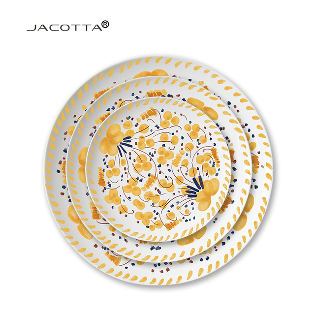 Yellow And White Porcelain Plate Set Flora Dinner Dessert Plates WIith Coffee Cup