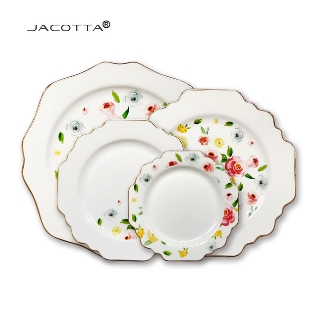 Luxury Gold Inlay Multi -purpose Flowing Flowers Alien Ceramic Dishes Plates